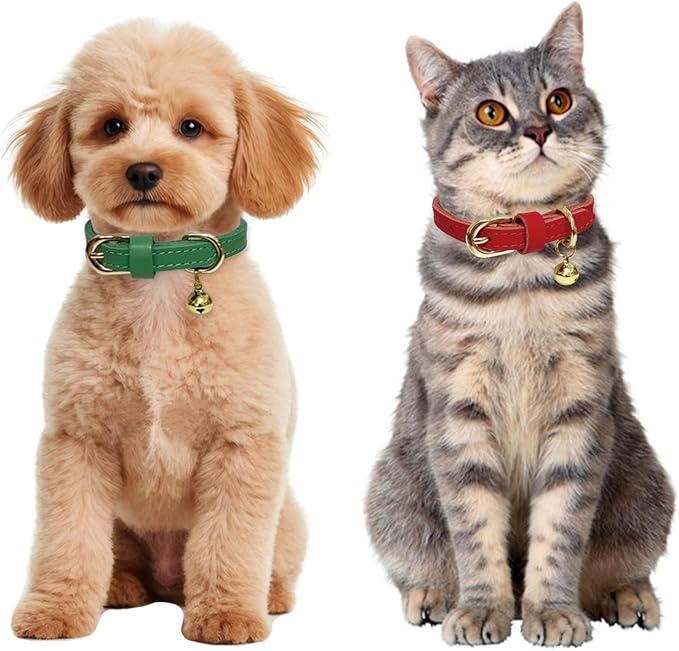 Guiding Star Leather Collar for Puppy, Cute Soft Thin Dogs Collars for Small Medium Dogs, Cat Collar with Bell (Blue, XXS, 6.2"-10")