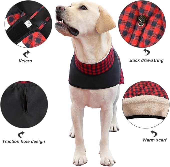 Dog Jackets for Winter, Reversible Dog Coat Windproof Waterproof Jackets for Cold Weather, British Style Plaid Coats Warm Vest for Small Medium Large Dogs(RED, 6XL)