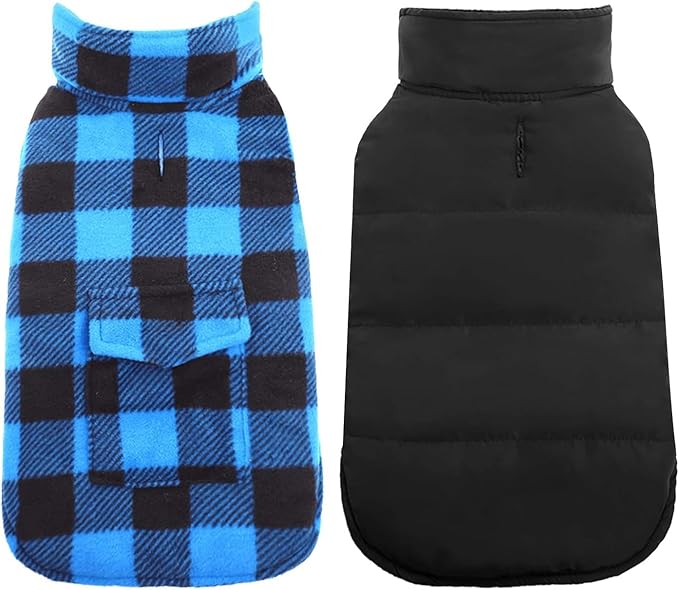 Kuoser Dog Winter Coat, Windproof Dog Fleece Jacket British Style Plaid Cold Weather Doggie Vest Coats, Reversible Cozy Warm Pet Clothes Apparel for Large Size Dogs XL