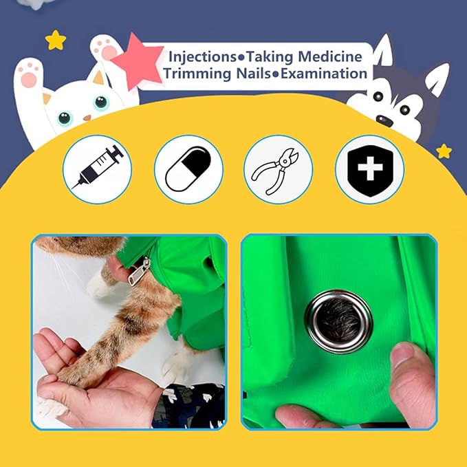 Kukaster Pet Cat’s Restraint Bag for Claw Care Nail Trimming Anti-Scratching Grooming Bag for Cats Medical Examination(Blue-s)