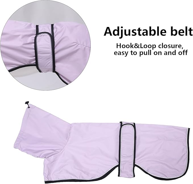 Dog Raincoat with Reflective Bar, Rain/Water Resistant, Adjustable Vest - Dog Raincoats for Greyhounds, Lurchers and Whippets - Purple - M