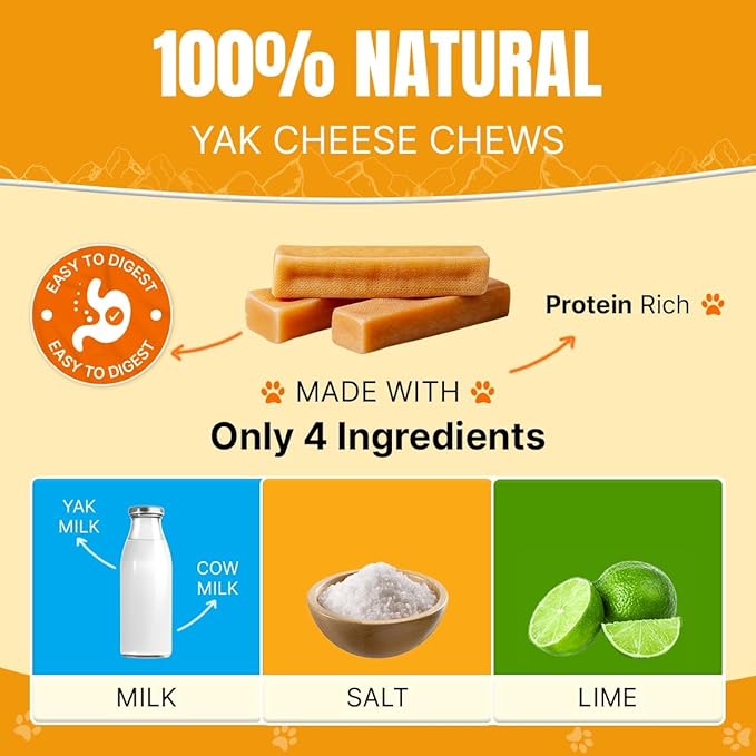 Tibetan Dog Chew Yak Cheese Sticks (4 Large Chews) - Natural Handmade Treats for Large Dogs, Long-Lasting, Easy to Digest with No Additives, Rawhide, Grains, or Gluten, Perfect for Aggressive Chewers