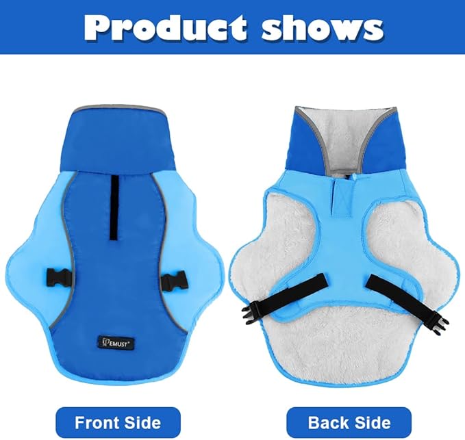 EMUST Dog Cold Weather Coats, Fleece Lining Small/Medium/Large Dog Jacket for Winter, Warm Pet Winter Clothes for Large Dogs, New Blue, XL