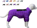 Dog Warm Jacket, 4 Legs Covered Waterproof Windproof Reflective Warm Vest, Zippered Adjustable Outdoor Snow Jacket for Small to XXL Dogs, Purple