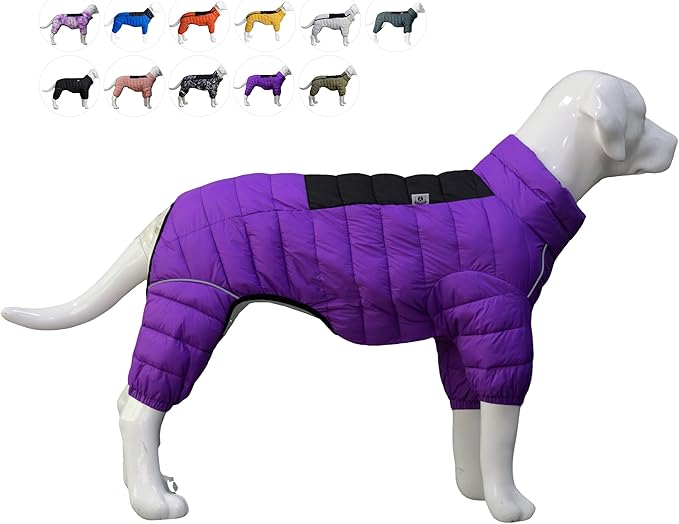 Purple Dog Jacket, Windproof & Waterproof, Reflective, Adjustable, Zippered, Snow Jacket for Small to Large Dogs