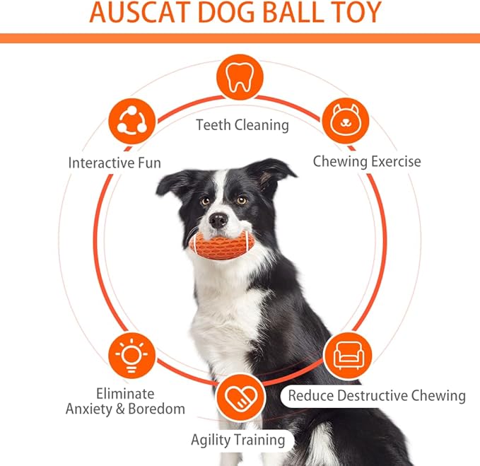 AUSCAT Squeaky Dog Football Toy for Aggressive Chewers, Tough Rubber Dog Ball for Medium Large Dogs, Orange, 5.5"