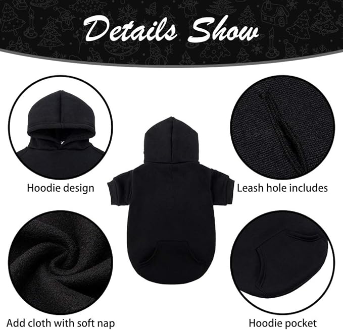 KOOLTAIL Basic Dog Hoodie - Soft and Warm Dog Hoodie Sweater with Leash Hole and Pocket, Dog Winter Coat, Cold Weather Clothes Sweatshirt for Small Medium Large Dogs Puppy Cat Boys Girls Black S
