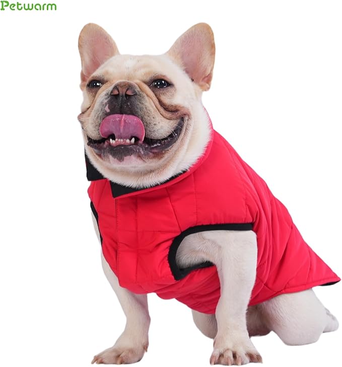 PetWarm Reversible Dog Winter Coat, Windproof Dog Puffer Vest, Soft Vest for Dogs with Hook-and-Loop Strap for Easy Dressing, Waterproof Coat for Dogs with Adjustable Fit, Red, L