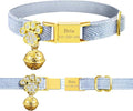 Personalized Breakaway Cat Collars - Magnetic Buckle, Bell - Safety Quick Release, Customized for Girls & Boys Cats- (Herringbone-Sky Blue)
