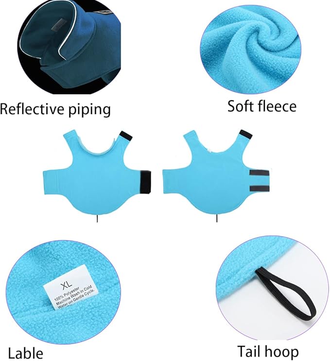 Fleece Dog Coat Pet Jacket Reflective for Cold Weather for Extra Large to Small Pets(Blue,S)