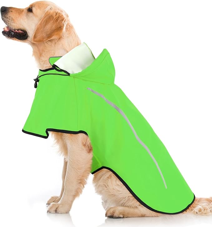 Flashseen Dog Rain Coat, Waterproof Dog Raincoat with Removable Hoodie, Pet Rain Jacket with Reflective Strip, Adjustable Lightweight Dog Hooded Raincoats for Large Dogs