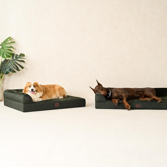 EHEYCIGA Memory Foam Dog Bed Large Sized Dogs, Waterproof Dog Bed Orthopedic with Washable Removable Cover, Non-Slip Pet Bed Couch, 36x27x6 Inches, Dark Green