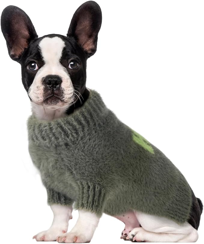 Small Dog Furry Pullover Sweater, Classic Turtleneck Dog Clothes for Cold Weather Cute Warm Pet Clothes for Chihuahua, Bulldog, Dachshund, Pug Green Small
