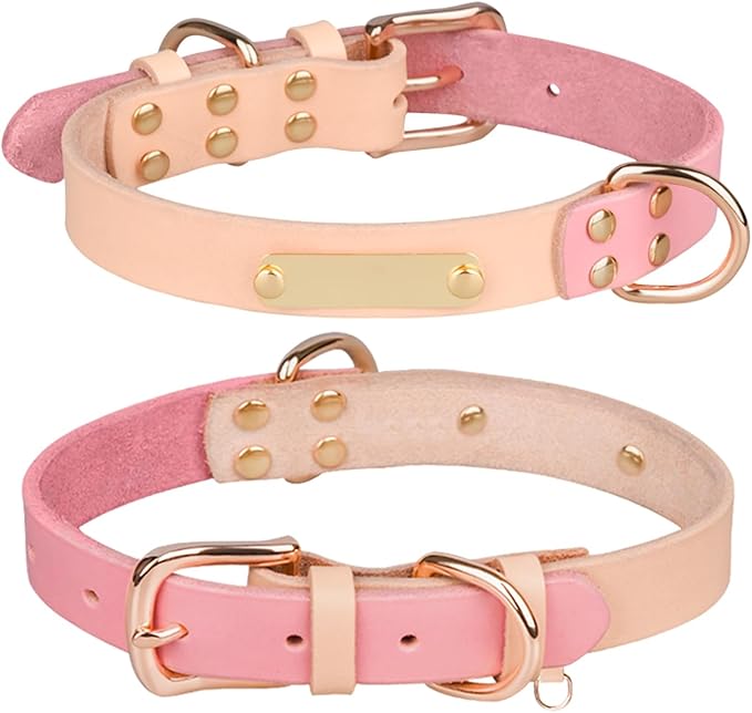 Yonsbox Personalized Dog Collar with Nameplate – Genuine Leather, Engraved Pet ID Tag with Phone Number – Adjustable Custom Dog Collar for Small, Medium & Large Dogs, Durable Cowhide Collar