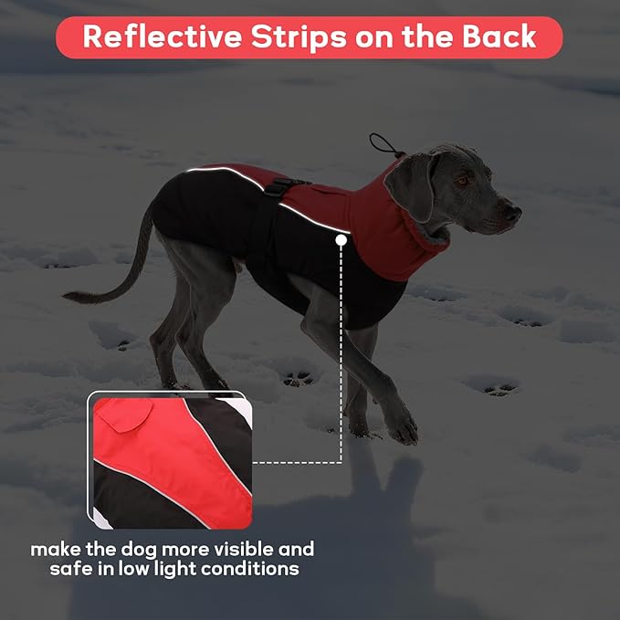 IDOMIK Dog Winter Coat, Reflective Waterproof Dog Jacket for Cold Weather, Warm Pet Coats for Small Medium Large Dogs, High Collar Doggy Fleece Snow Jacket, Winter Vest with Adjustable Buckle,3XL