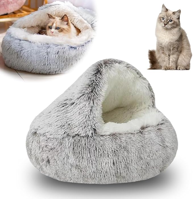 Lapcatz Nest Bed, 2026 Upgraded Cat Beds for Indoor Cats, Portable Fluffy Pet Bed, Durable Covered Cat Bed for Indoor Use, Soft Puppy Bed for Pet Owners (Coffee, Small)