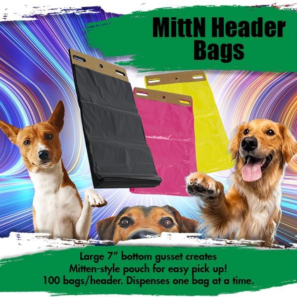 Zero Waste USA - The MITTN Bag® - MittN Dog Waste Header Bags with 7" gusset bottom creates a 'mitt' for easy pick-up - Fits all header dispensers - Pink 20 headers = 2,000 Bags
