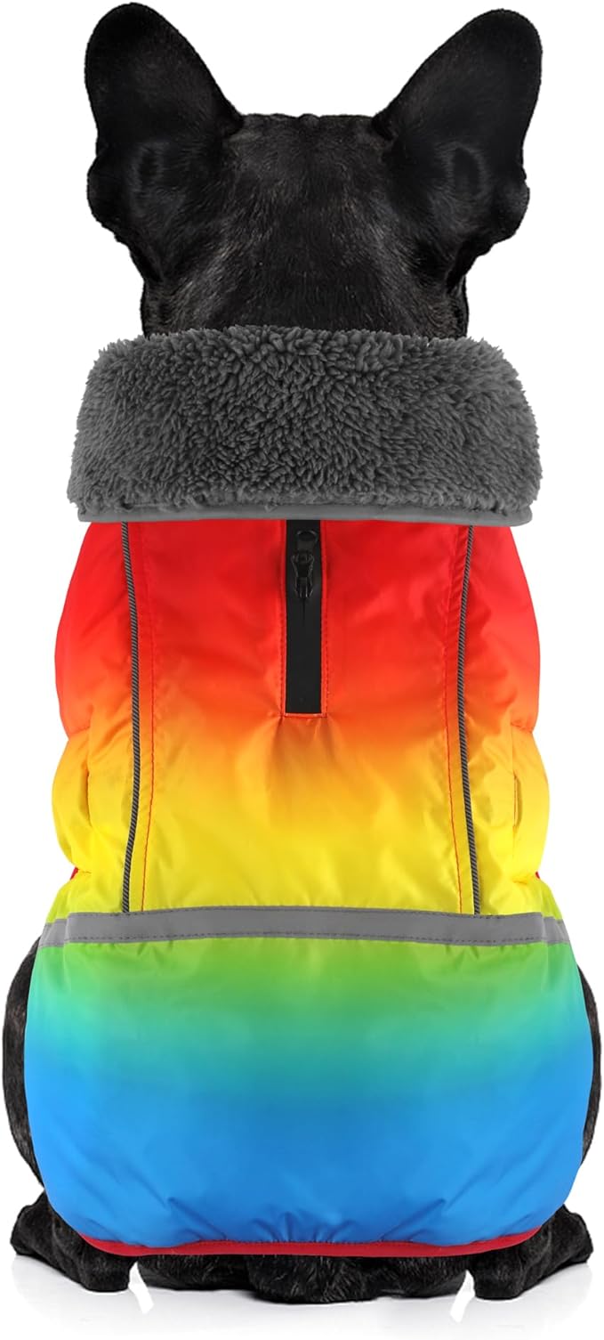 Dogcheer Warm Dog Coat, Waterproof Dog Winter Jacket Christmas Puppy Cold Weather Coats with Buckle, Reflective Adjustable Pet Snow Jacket for Small Medium Large Dogs - Gradient Red-Yellow, 2XL
