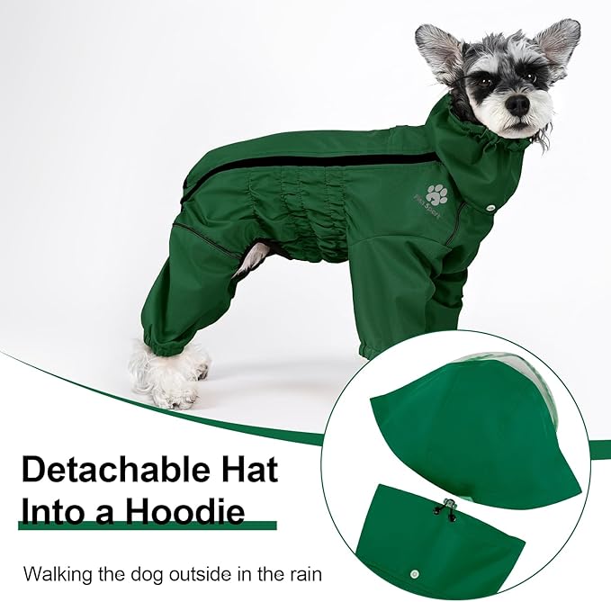 PINA Dog Raincoat, Waterproof Rain Jacket with Hood & Pocket, Lightweight Dog Jacket with Leash Hole & Reflective Strap for Wet Weather, Full Wrap Design for Full Protection