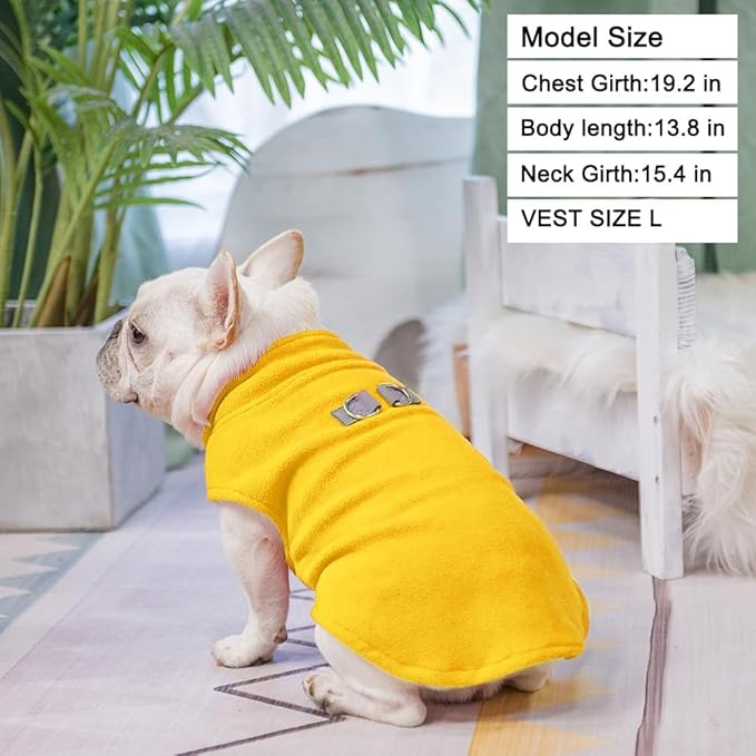 BEAUTYZOO Dog Fleece Vest Sweater Winter Jacket for Small and Medium Dogs with D-Ring Leash Cold Weather Coat Hoodie for XS S M Dogs Boy or Girls, Yellow L
