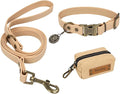 Wisedog Dog Collar and Leash Set, Waterproof Adjustable Puppy Collars with Cute Tag 6FT Dog Leash with Poop Bag for Small Medium Large Dogs (L, Sand Color)