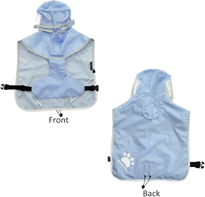 MAMORE Dog Raincoat Waterproof, Lightweight Adjustable Dog Rain Coat Hooded Poncho with Reflective Strip for Large Medium Small Dogs(Light Blue, X-Large)