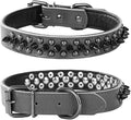 Adjustable Genuine Leather Spiked Studded Dog Collars for Small Medium Large Pets Like Pit Bull Bulldog Pugs Husky (M, Black1)