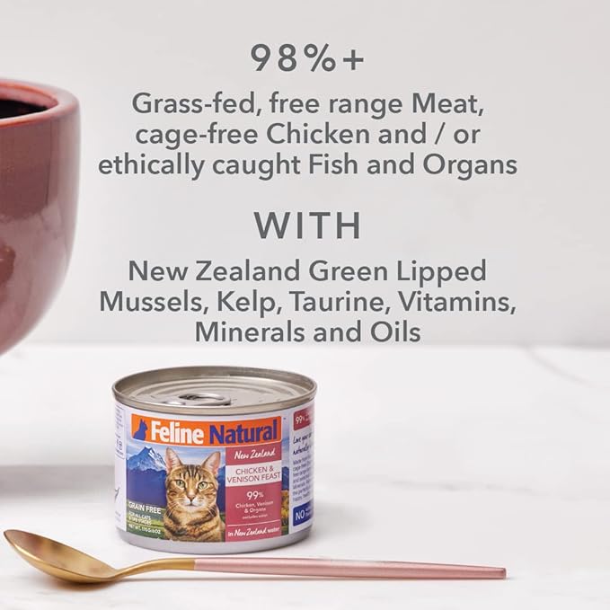 Feline Natural New Zealand Canned Catfood Wet Food, High-Meat, Low-Carb, & Grain Free Cat Food Wet, Beef Feast, 6 oz, Pack of 12