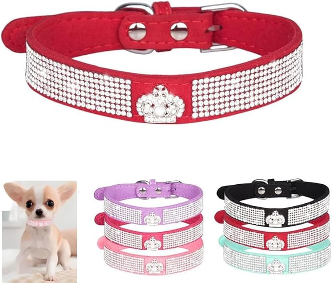 Serijoars Small Dog Collar with Rhinestone Crystal Diamond Colorful Bling Girl Puppy Cat Collars (XS, Red4)