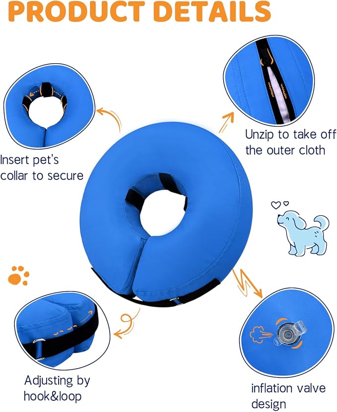 Supet Inflatable Dog Cone Collar Alternative After Surgery, Dog Neck Donut Collar Recovery E Collar for Neuter, Soft Pet Cone for Small Medium Large Dogs