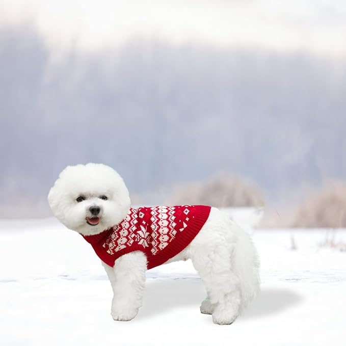 KOOLTAIL Cable Knit Dog Sweater Turtleneck, Cold Weather Pullover Classic Knitwear, Snowflake Pattern Thick Warm Winter Pet Clothes, Dog Christmas Sweater for Small Medium Large Dogs, Red M