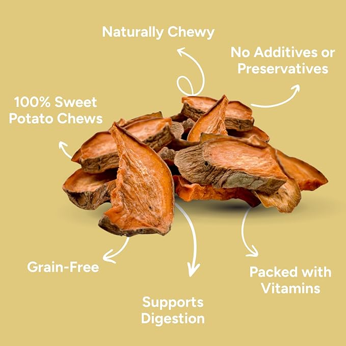 Gaines Family Farmstead Sweet Potato Chews for Dogs - 8 oz Bag, Single Ingredient, Dehydeated Sweet Potato Dog Treats, High Fiber, Grain-Free, Rawhide Alternative, Vitamin-Rich, Made in USA