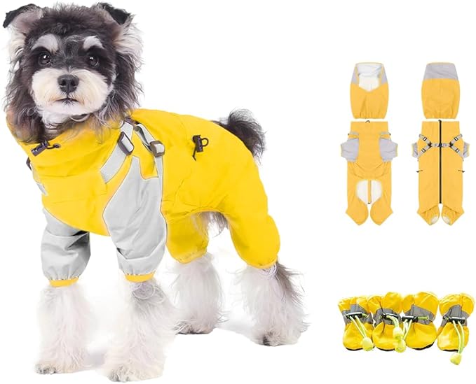 Waterproof Dog Raincoat with Windproof Design Adjustable Fit for Small Medium Large Dogs, Puppies Includes Anti-Slip Dog Shoes for Hardwood Floors and Water Protection, Light-Weight (S)