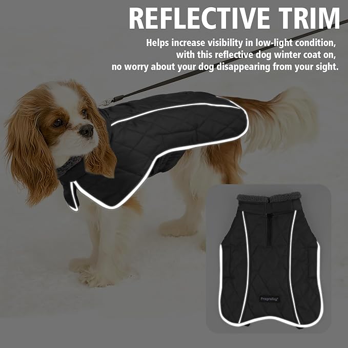 Fragralley Dog Coat Large, Waterproof Dog Jacket with Warm Fleece Lining, Adjustable Reflective Dogs Winter Coat, Turtleneck Pet Coats for Cold Weather (Black XXXL)