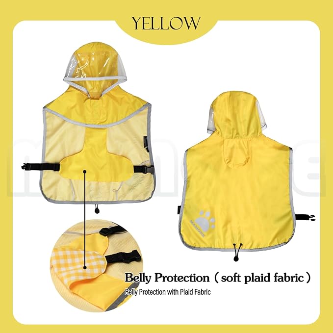 MAMORE Dog Raincoat Hooded Rain Jacket for Small Medium Large Dogs Slicker Poncho Bottom Waterproof Adjustable Reflective Breathable Leash Hole (Yellow, XXX-Large)