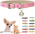Pink Small Dog Collar with Bell, Soft Pu Leather Cat Collars Adjustable Buckle for XXS XS Extra Small Medium Tiny Female Girl Pets Dogs Puppies Kitten Teacup Yorkie S