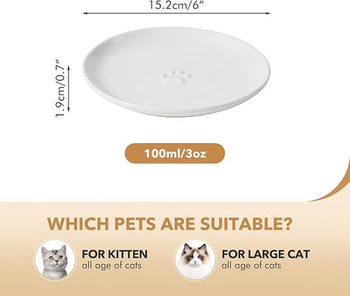 6.1'' Ceramic Wide Cat Dishes, Set of 3 Ceramic Cat Bowls, 3 Colors Indoor Kitten Feeding Wet & Dry Shallow Food Dish Anti Whisker Fatigue(3 Pcs)