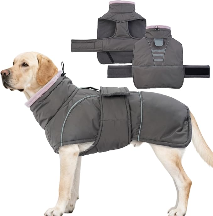 Dog Winter Coat for Small to Large Dogs(XS-XXXL)– Waterproof Windproof Fleece Lined Jacket with Reflective Trim,Pet Vest with Adjustable Buckles, Machine Washable Grey L