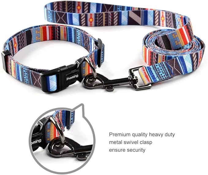 Ihoming Dog Collar and Leash Set for Daily Outdoor Walking Running Training, Splicing Design for Medium Boys Girls Dogs Cats Pets, M-Up to 45LBS