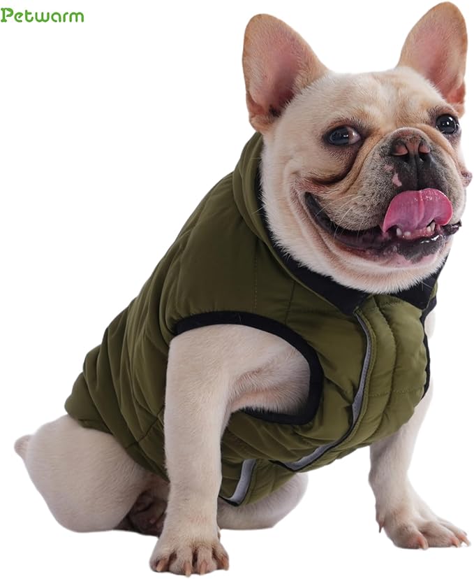 PetWarm Reversible Dog Winter Coat, Windproof Dog Puffer Vest, Soft Vest for Dogs with Hook-and-Loop Strap for Easy Dressing, Waterproof Coat for Dogs with Adjustable Fit, Green, M