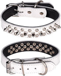 Adjustable Genuine Leather Spiked Studded Dog Collars for Small Medium Large Pets Like Pit Bull Bulldog Pugs Husky (S, White)