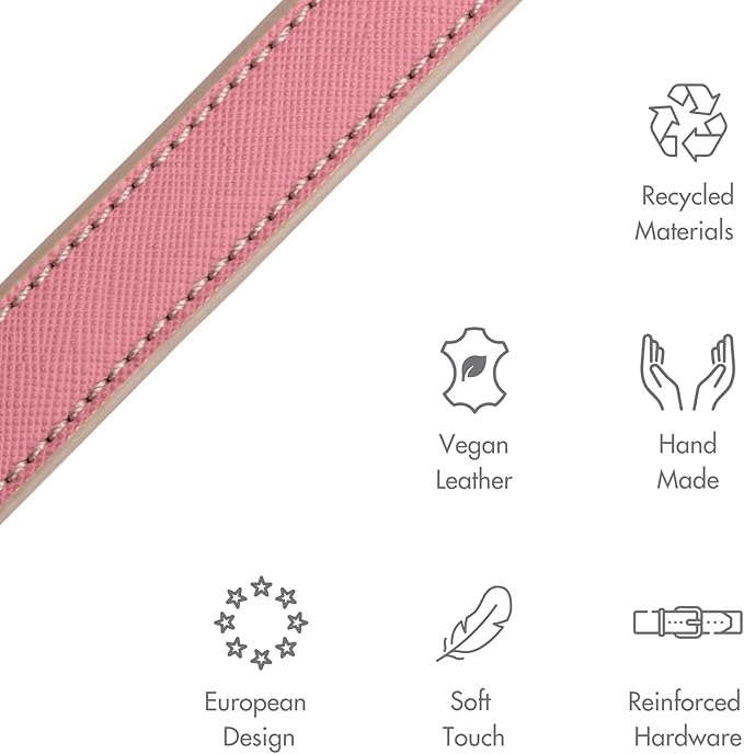 NINA WOOF Rio Vegan Leather Dog Collar - Padded Luxury Dog Collar with Adjustable Buckle - Collar for Dogs, Small Dogs and Large Dogs (Extra-Small, Pink)