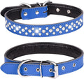 Rhinestones Dog Collar, Adjustable Sparkly Crystal Studded Genuine Leather Pet Dog Collar for Small and Medium Dogs (S, Dark Blue)