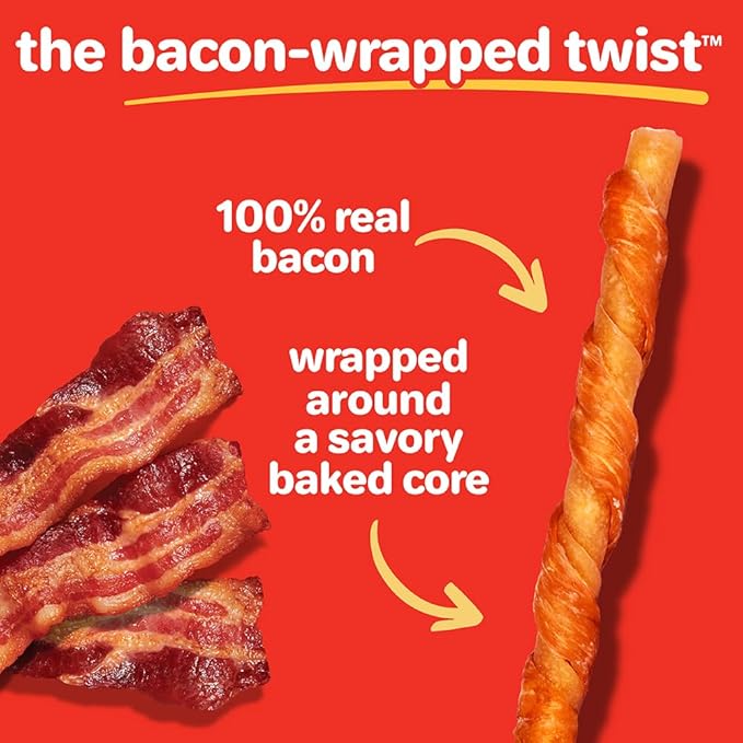 Hartz New Oinkies Bacon Wrapped Twists, Real Meaty Chews with 100% Real Bacon and No Beefhide, 28 Count
