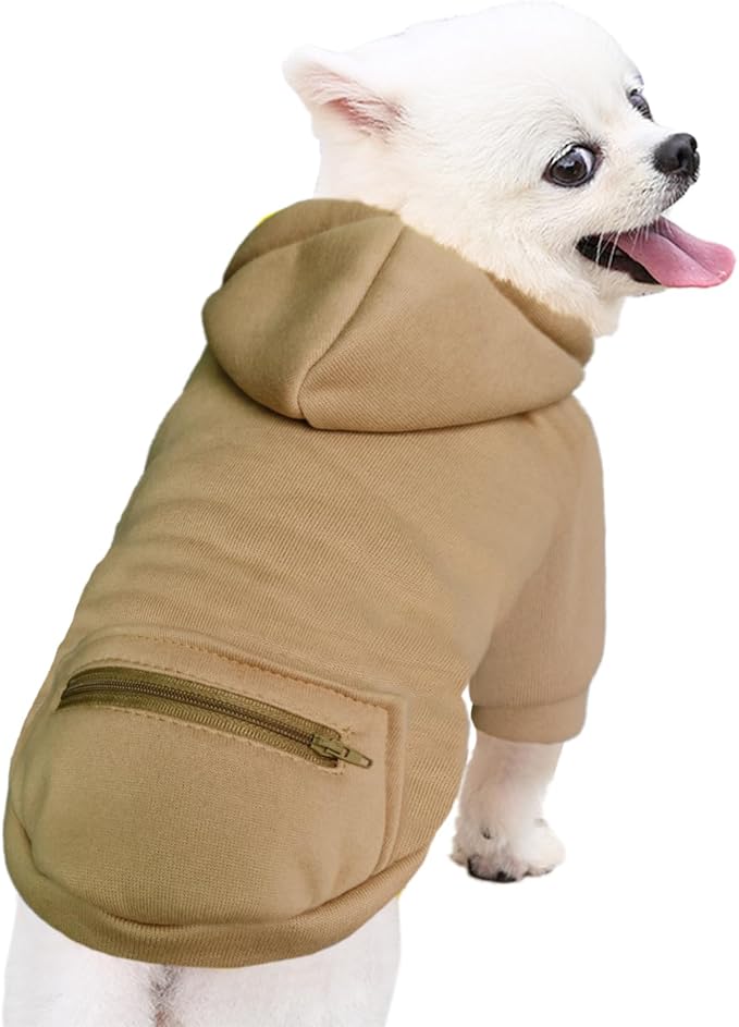 Jecikelon Pet Dog Cold Weather Coat with Pocket Winter Dog Hoodie Warm Puppy Clothes for Small Dogs Chihuahua Clothing (Khaki, X-Large)