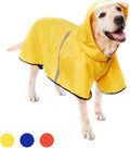 Dog Raincoat with Adjustable Belly Strap and Leash Hole - Hoodie with Reflective Strip - Waterproof Slicker Lightweight Breathable Rain Poncho Jacket for Medium Large Dogs - Easy to Wear, Yellow 4XL