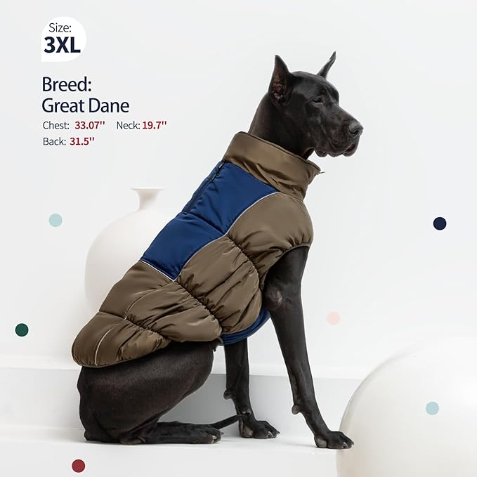 IECOii Extra Large Dog Coat, XXL Waterproof Snow Jacket with Fleece Lined, Reflective Turtleneck, Zipper for Large Dogs