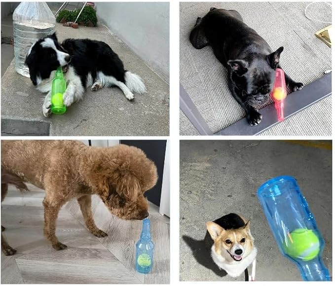 Wine Bottle Dog Toy, Fun Interactive Cute Squeaky Dog Toys with Tennis Ball Inside, Ideal for Large/Medium/Small Dogs to Fetch Games and Bonding Time, Not for Heavy Chewers, Large-Red