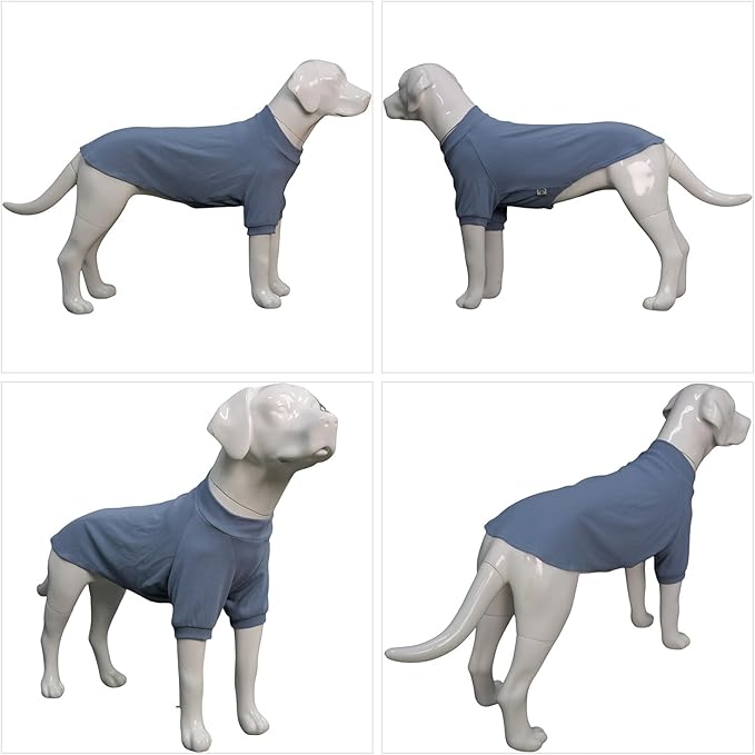 Lovelonglong Ribbed Dog T-Shirt Cotton Knitted Dog Sweaters for All Season Pet T-Shirts for Large Medium Small Dogs Grayish Blue L