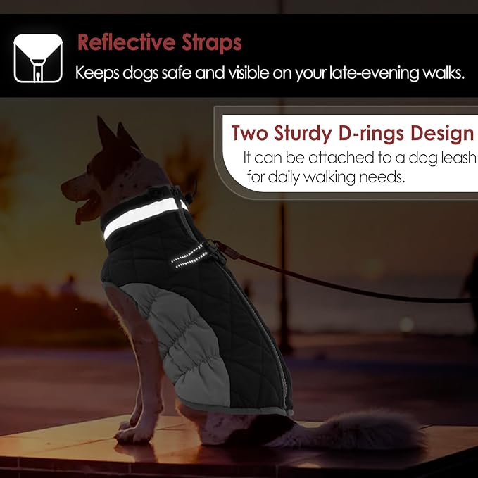 AOFITEE Dog Coat, Warm Dog Winter Coat, Reflective Cold Weather Dogs Puffer Jacket with Harness Built in, Waterproof Pet Fleece Vest Snowsuit for Small Medium Large Dogs, Grey L